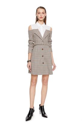 Y.SING衣香丽影 挖肩拼接束腰连衣裙 5935