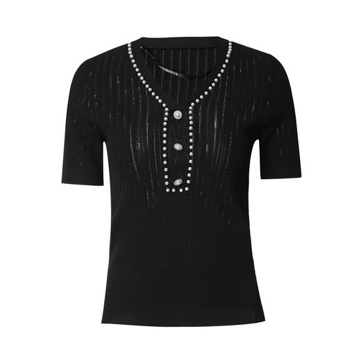 EITIE爱特爱夏季新款时尚百搭纯色V领针织衫女上衣套头7001701 商品图5