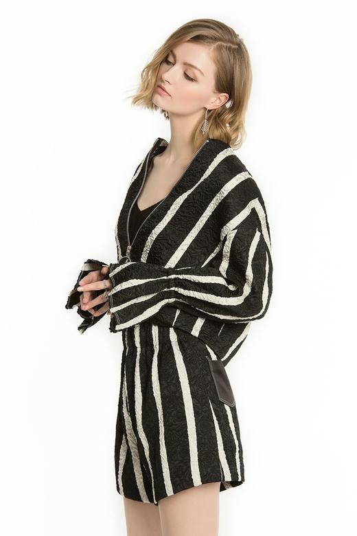 ROSEHOO 黑白撞色竖条纹夹克 1164 商品图1