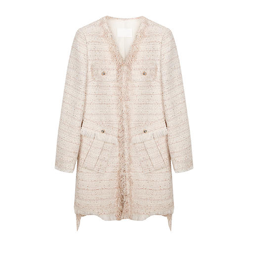 V领毛边无扣外套 商品图0