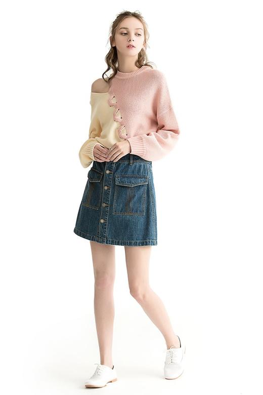 JUNNE 不对称露肩撞色毛衫 1133 商品图3