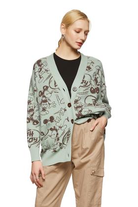 URBAN REVIVO 蓝绿色卡通图案毛衣开衫 8811