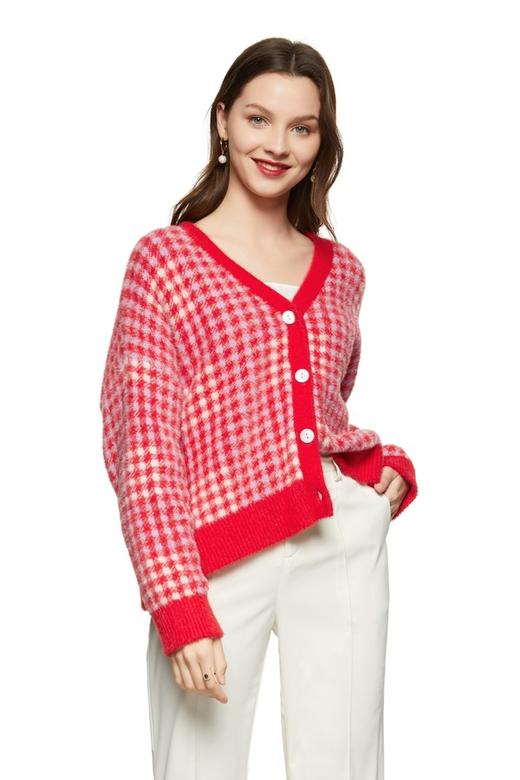 HAYES 红色格纹V领外套 8768 商品图0