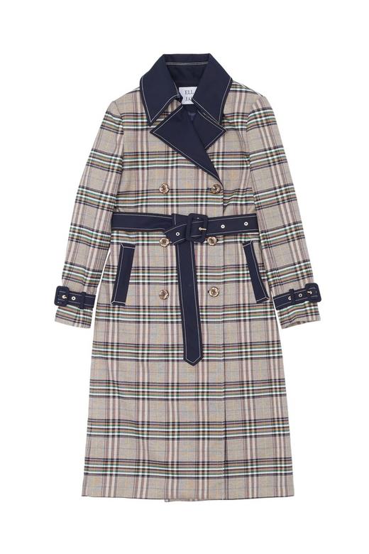 ELLA JADE 格纹翻领束腰长外套 5918 商品图4