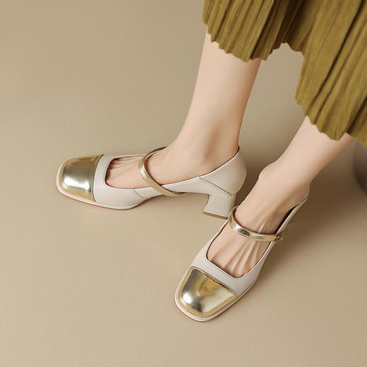 优雅百搭，真皮拼接平头浅口高跟单鞋WC-M7137 商品图11