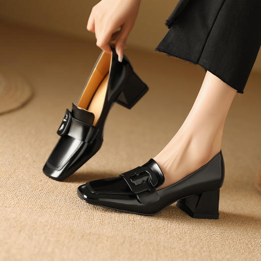 春季新款，开边珠牛皮方头中跟深口单鞋TZ-130 商品图9