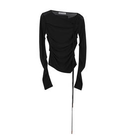 斜领多层褶皱修身上衣