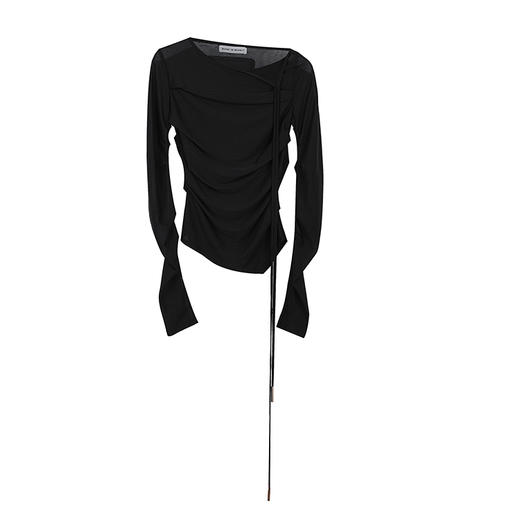 斜领多层褶皱修身上衣 商品图0