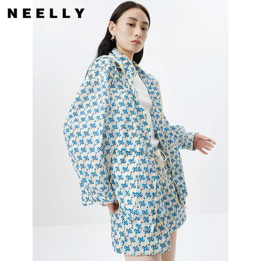 NEELLY纳俪商场同款春季新款字母印花短外套女宽松休闲连帽上衣N23031C01149 商品图2