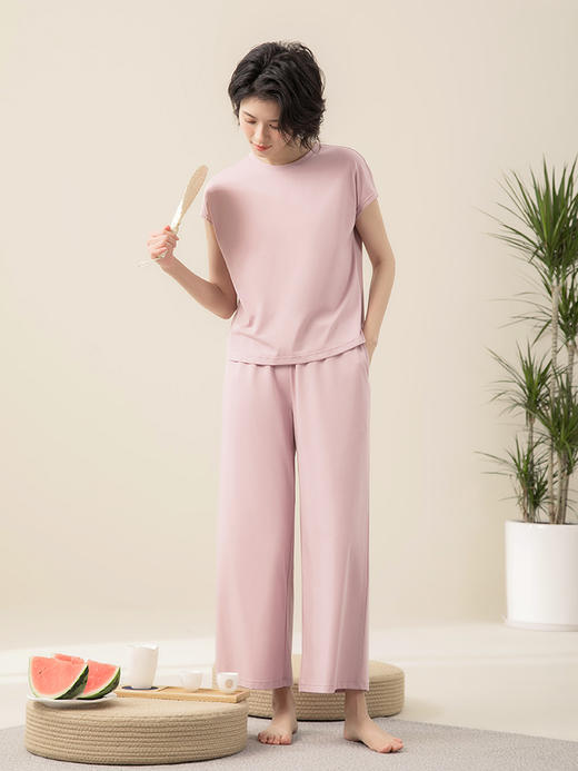 康妮雅睡衣女夏季女式短袖长裤套头套装 商品图2
