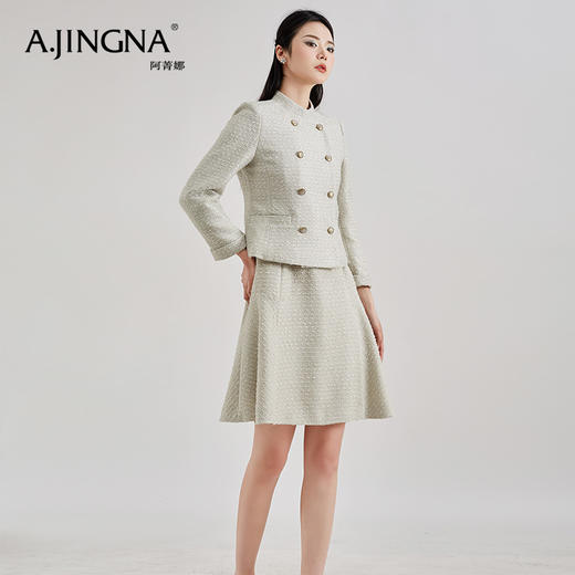 【积分兑换】阿菁娜时尚复古百搭双排扣立领猎装短外套A28C107006 商品图2