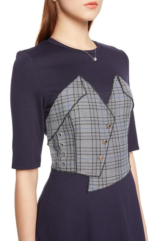 SUMMER & SAGE 格纹拼接收腰连衣裙 5704 商品图2