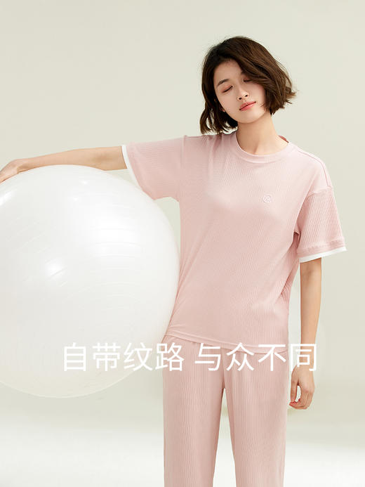 康妮雅睡衣女春夏季款女式短袖长裤套头套装 商品图1