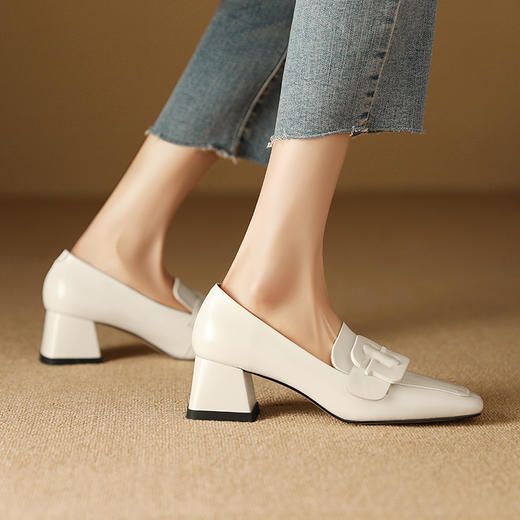 春季新款，开边珠牛皮方头中跟深口单鞋TZ-130 商品图7