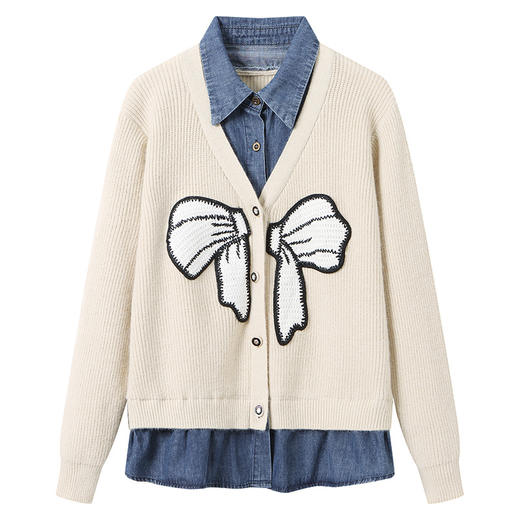 牛仔拼接针织开衫，女春款新款洋气减龄撞色毛衣外套假两件上衣CC-22-5209 商品图4