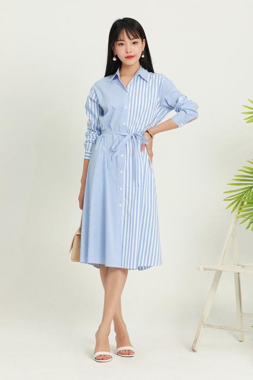 SUMMER & SAGE 蓝色条纹束腰衬衫裙 5915 商品图4