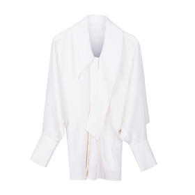 单边飘带领蝙蝠袖衬衫