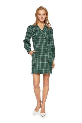 HAYES 绿色格纹插袋连衣裙 5447