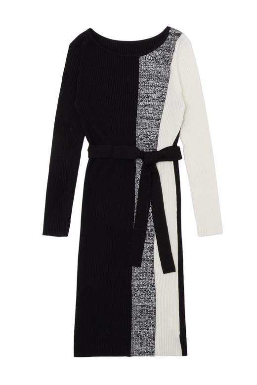 OSA欧莎 拼色束腰针织连衣裙 5132 商品图4