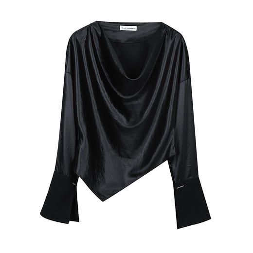 荡领斜摆落肩拼袖上衣 商品图0