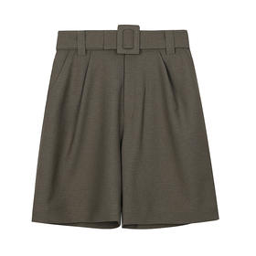 宽松压褶腰带阔腿短裤