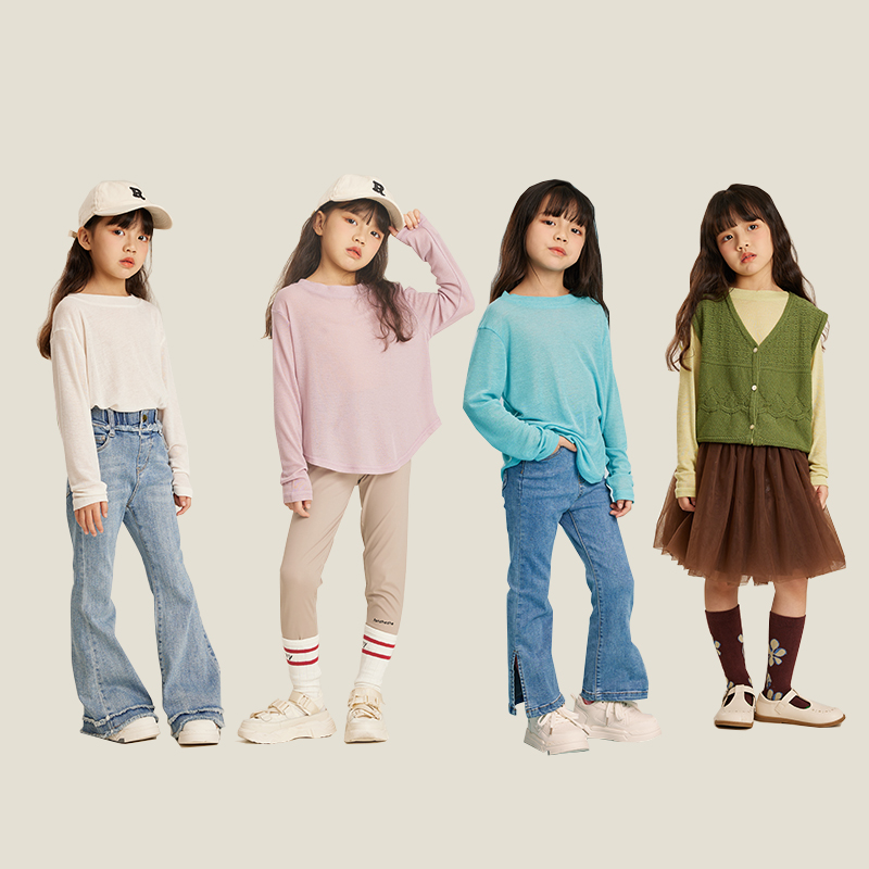 littletime女童纯棉长袖t恤打底衫春秋季2023新款夏儿童纯色上衣