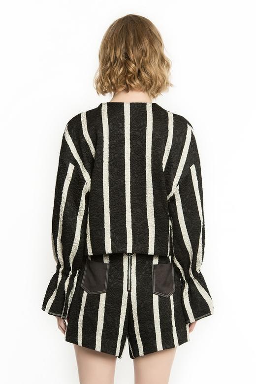 ROSEHOO 黑白撞色竖条纹夹克 1164 商品图2