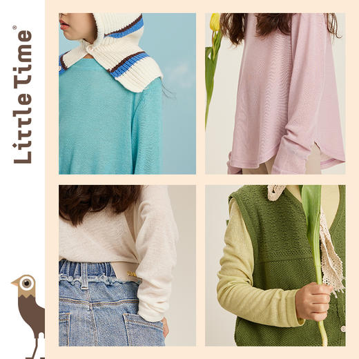 littletime女童纯棉长袖t恤打底衫春秋季2023新款夏儿童纯色上衣 商品图2
