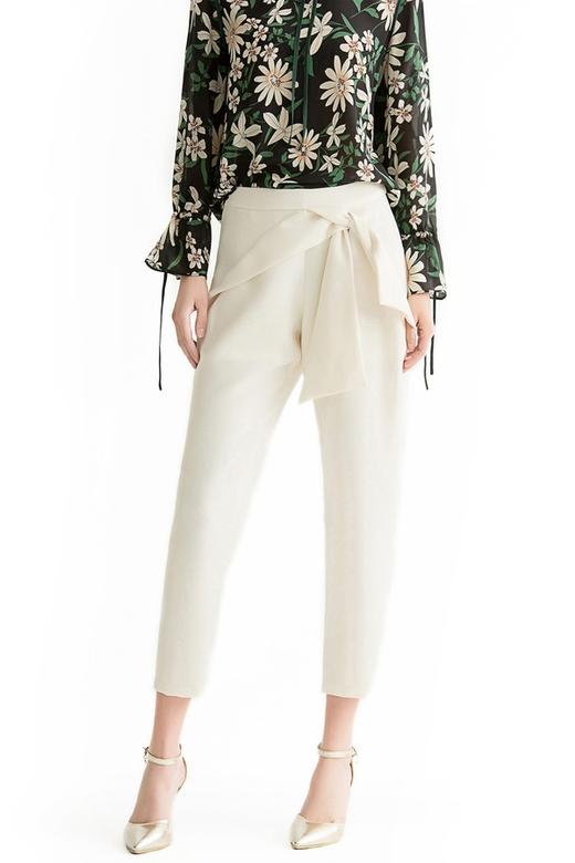 WEN&VI 米白色系带修身长裤 1105 商品图0