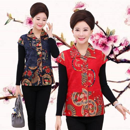 B7360妈妈装春秋薄款马甲中老年女装短款外套老年人坎肩民族风大码背心 商品图2