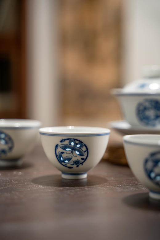 富玉 景德镇玲珑瓷 手绘茶具套装陶瓷茶具礼品功夫茶组合盖碗蝶影茶具 商品图4