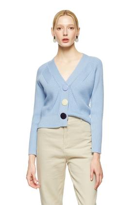 AVA 拼色大纽扣蓝色开衫 8849