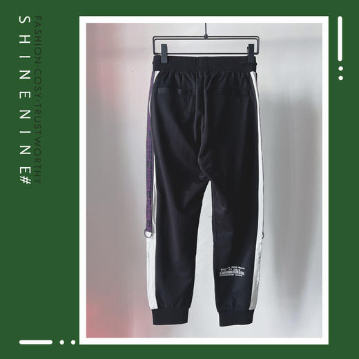 B912332114潮流拼接字母刺绣束脚休闲裤 商品图3