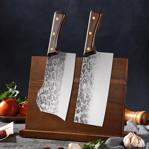 「古法锻打！锤纹纹理」龙泉纯手工锻打菜刀 锋利厨师用品斩切两用砍骨刀家用锰钢 商品图2
