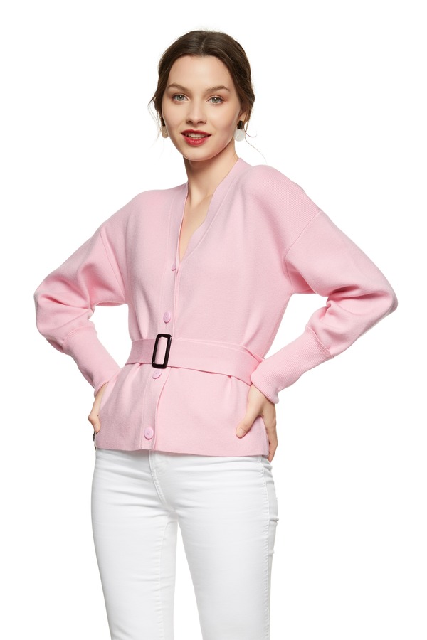 Le Malene 粉色方扣束腰针织外套 8876