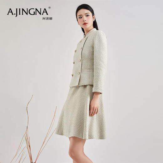 【积分兑换】阿菁娜时尚复古百搭双排扣立领猎装短外套A28C107006 商品图1