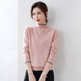 丁摩 100%羊毛半高领镶钻毛衣打底衫98008