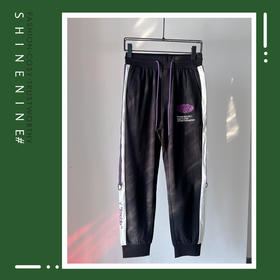 B912332114潮流拼接字母刺绣束脚休闲裤