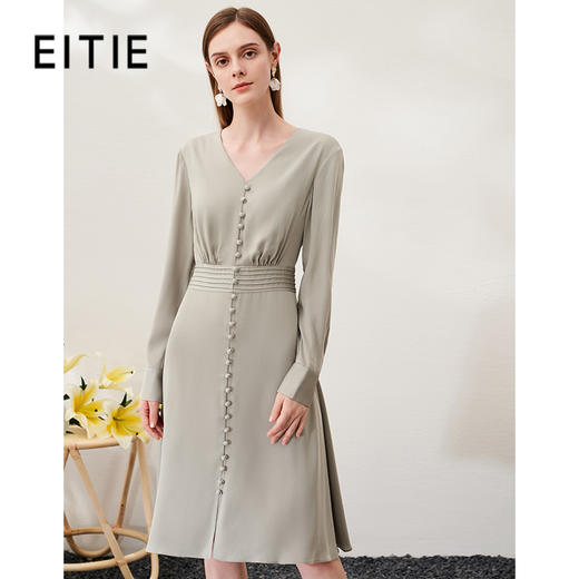 EITIE爱特爱春季新品V领高腰修身显瘦气质优雅连衣裙6907618 商品图0