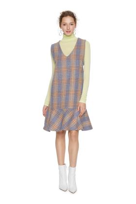 NOIR 荷叶摆格纹背心裙 5844