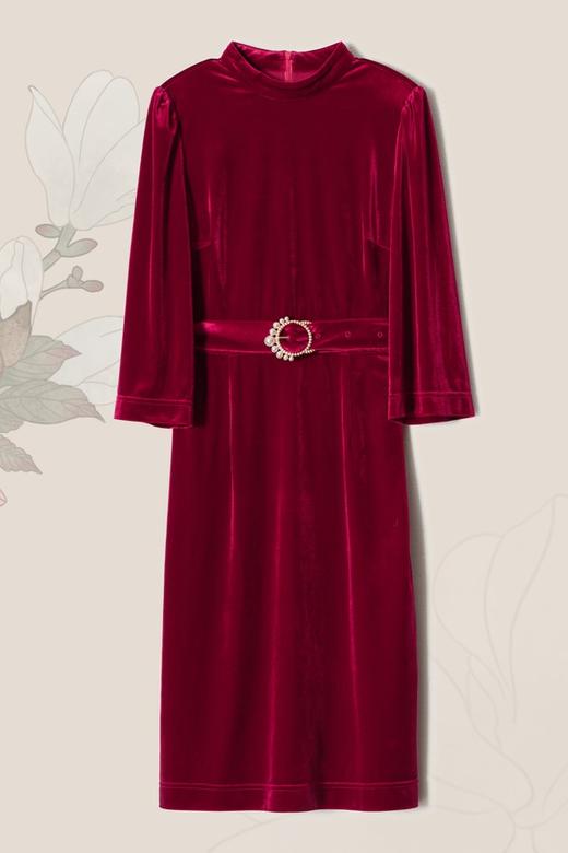 SIA SAYLOR 珍珠扣饰束腰中国风丝绒礼服 8718 商品图5