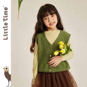 littletime女童马甲小背心春秋季2023新款韩版儿童无袖毛衣小开衫