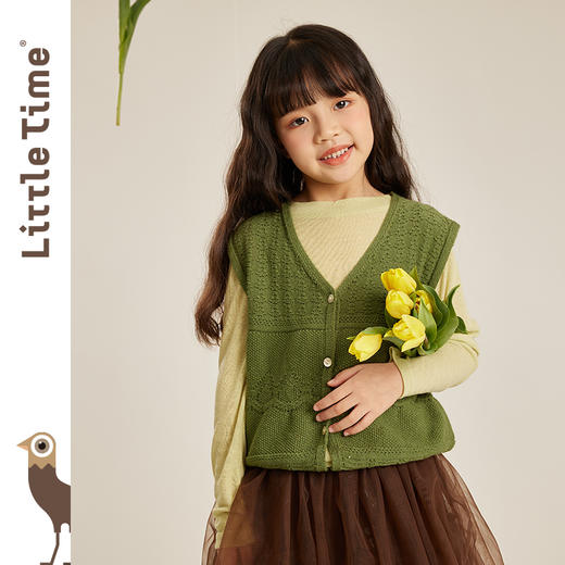 littletime女童马甲小背心春秋季2023新款韩版儿童无袖毛衣小开衫 商品图0