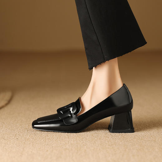 春季新款，开边珠牛皮方头中跟深口单鞋TZ-130 商品图11