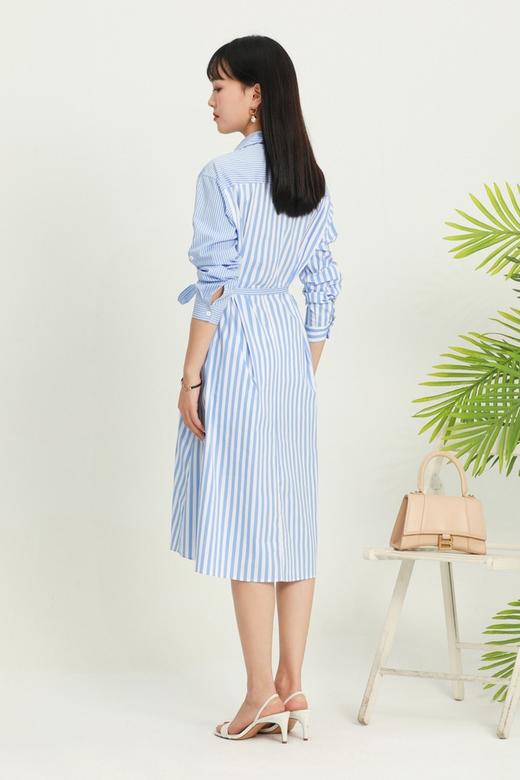 SUMMER & SAGE 蓝色条纹束腰衬衫裙 5915 商品图2