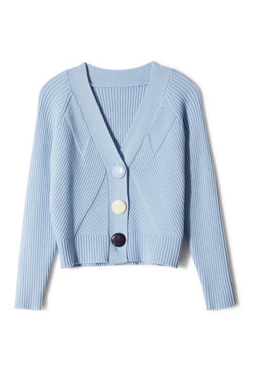 AVA 拼色大纽扣蓝色开衫 8849 商品图4