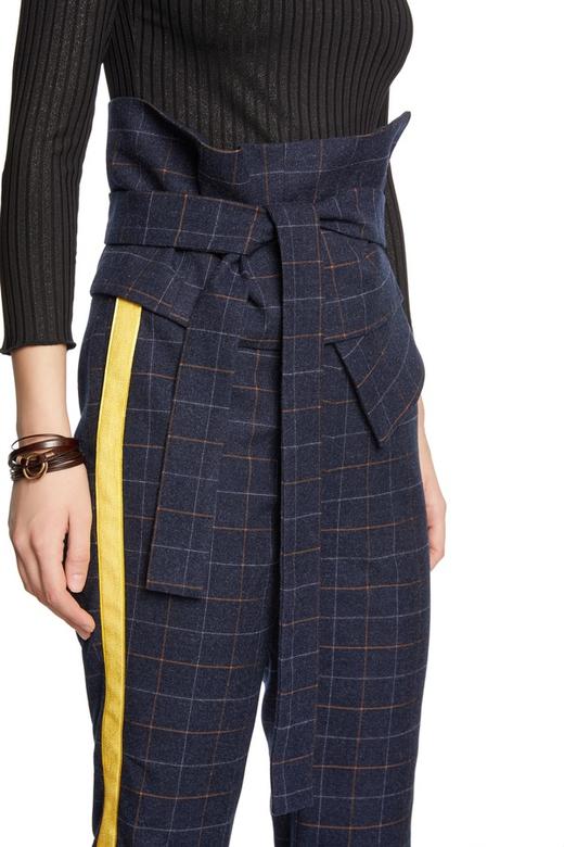 AVA 条纹饰格纹收腰长裤 4414 商品图2