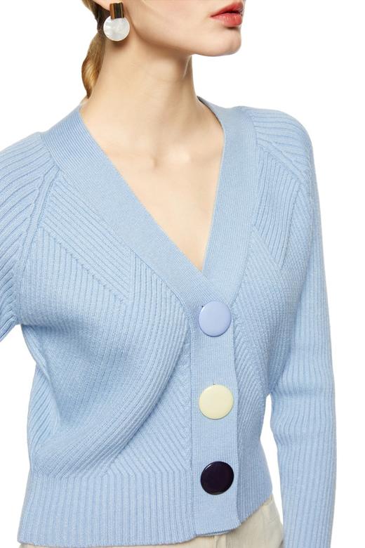 AVA 拼色大纽扣蓝色开衫 8849 商品图3