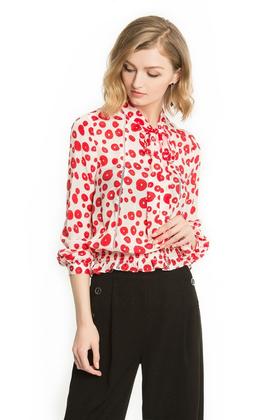 SINGLY 红色印花雪纺上衣 1168(蝴蝶结偏左设计)