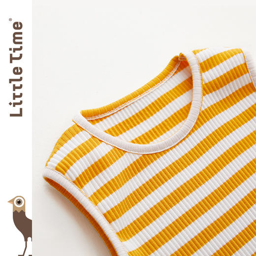 littletime童装夏季新款女童亲子装长裙无袖简约条纹连衣裙 商品图3
